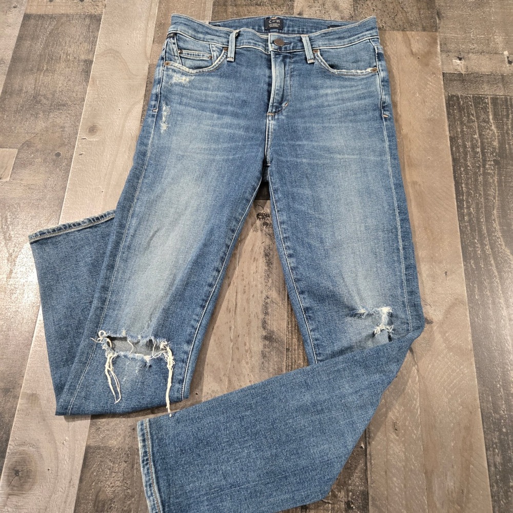 Citizens of Humanity Rocket Crop High Rise Skinny Distressed Jeans Blue Size 25